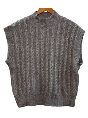 Cupcakes and Cashmere Cable Knit Sweater Vest Mock Neck Grey Size Large